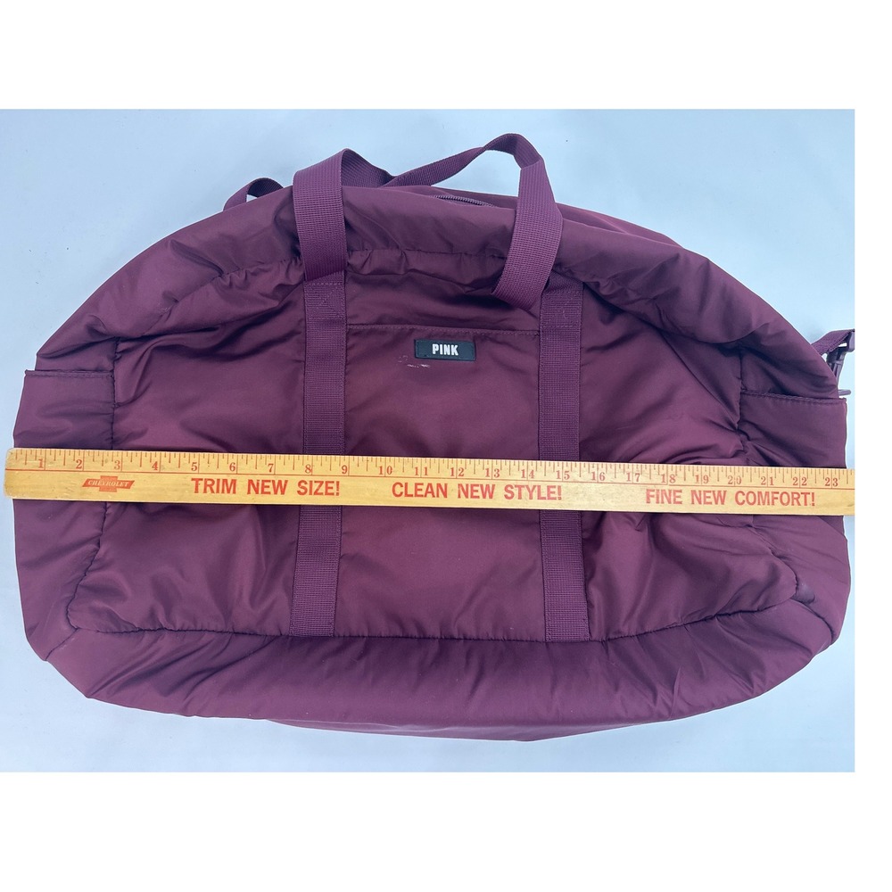 PINK by Victoria's Secret Duffle Bag Maroon Travel Gym Carry On Shoulder‎ Strap - Picture 8 of 11